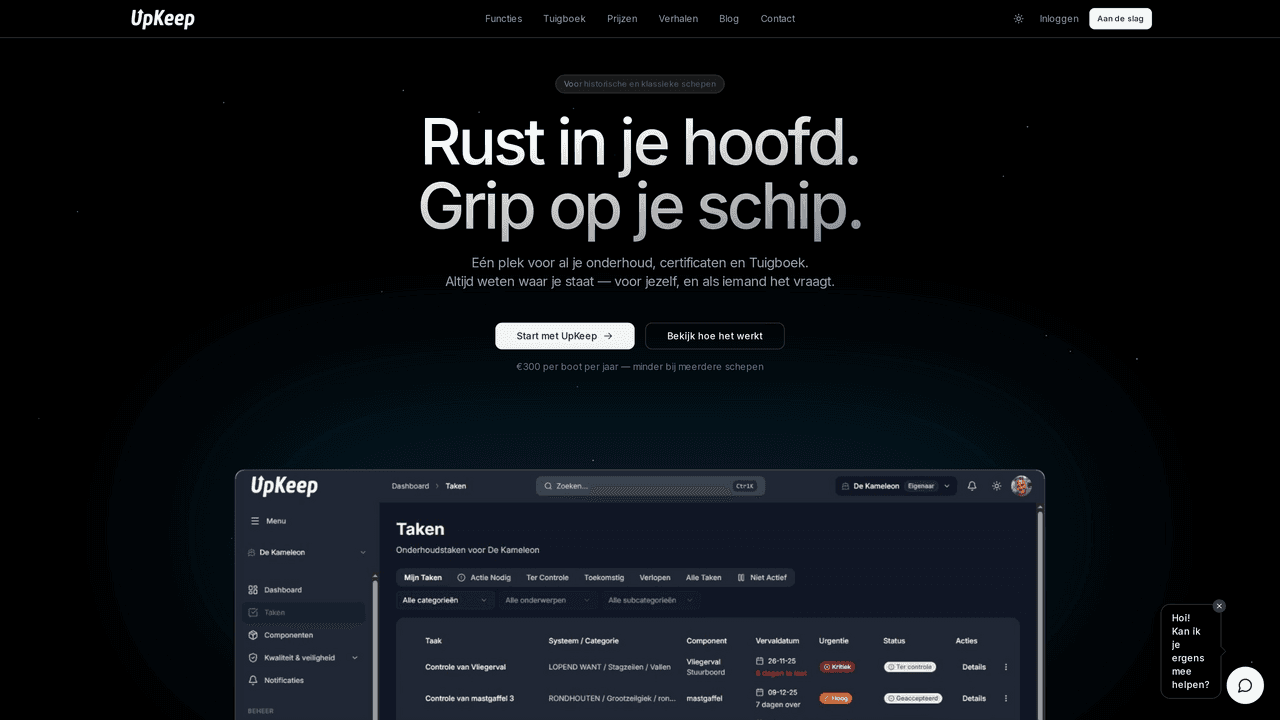 Screenshot van UpKeep Online